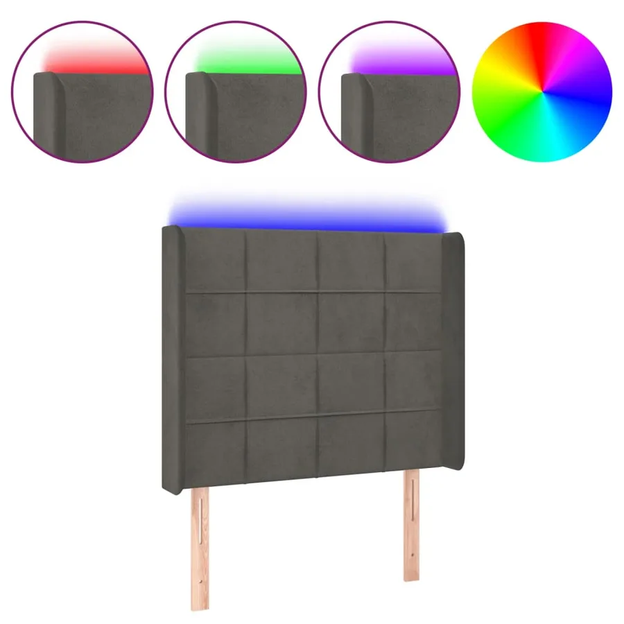 Tête de lit à LED Gris foncé 93x16x118/128 cm Velours - 2