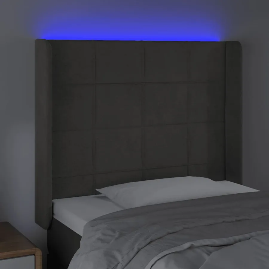 Tête de lit à LED Gris foncé 93x16x118/128 cm Velours - 4