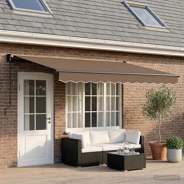 Auvent rétractable Taupe 5 x 3 m 100% Polyester et Aluminium