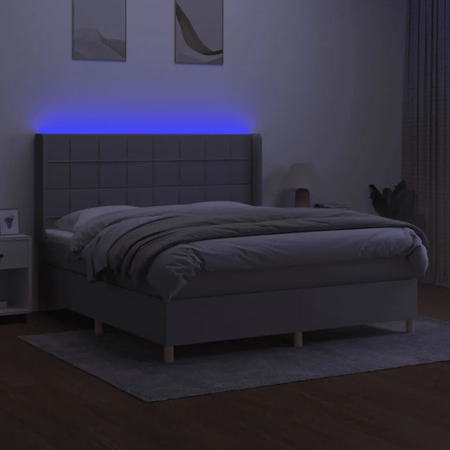 Sommier à lattes de lit matelas LED Gris clair 160x200 cm Tissu - 3