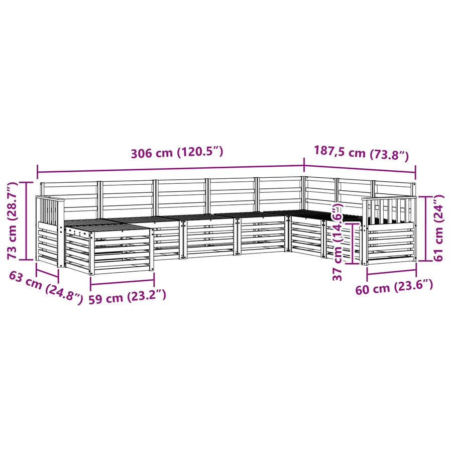 Ensemble de canapés d'extérieur 8 pcs Blanc 306 x 187,5 x 73 cm - 8