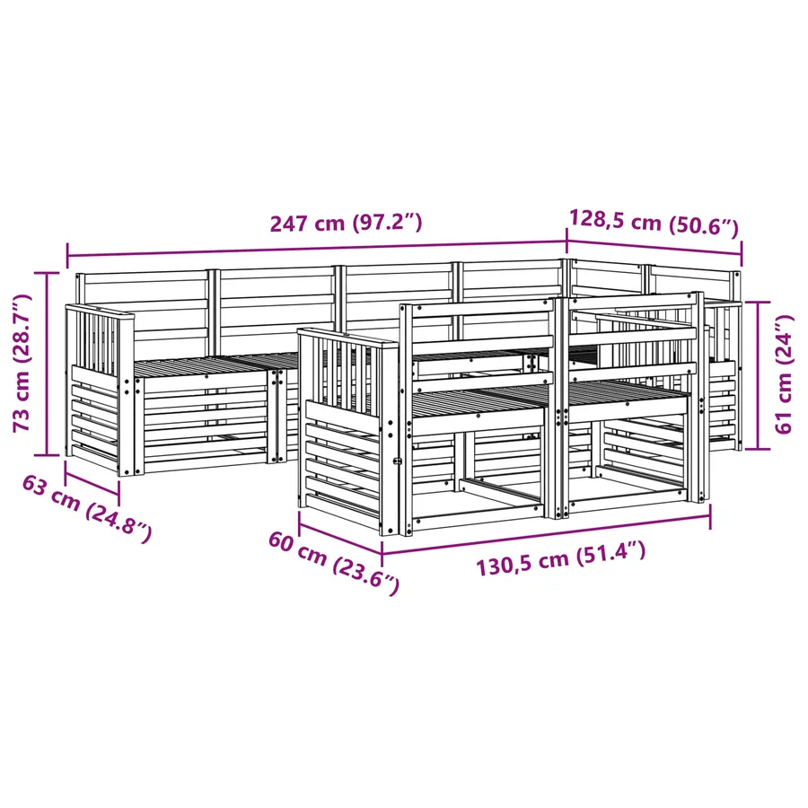 Ensemble de canapés d'extérieur 7 pcs Blanc 247 x 128,5 x 73 cm - 6