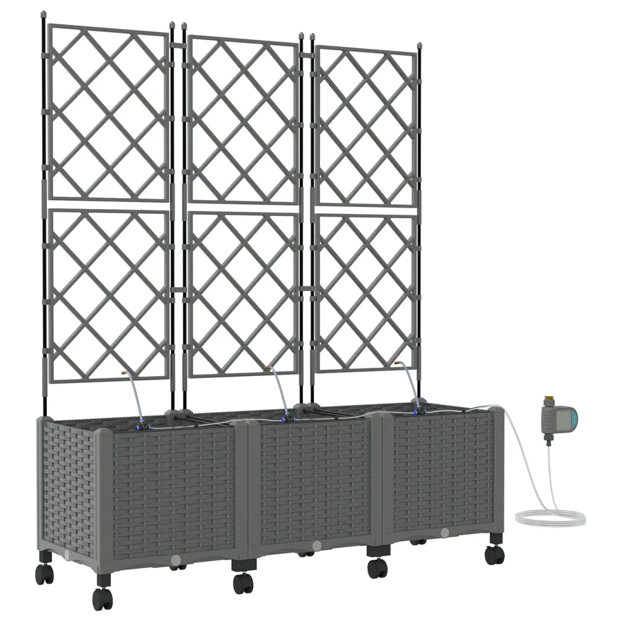 Porte-plante de jardin avec irrigation et roues 3 pc Gris clair - 2