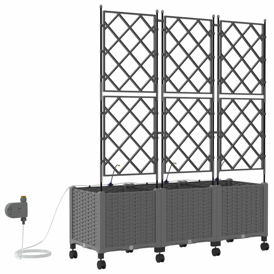 Porte-plante de jardin avec irrigation et roues 3 pc Gris clair - 4