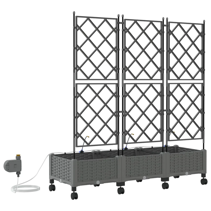 Porte-plante de jardin avec irrigation et roues 3 pc Gris clair - 4