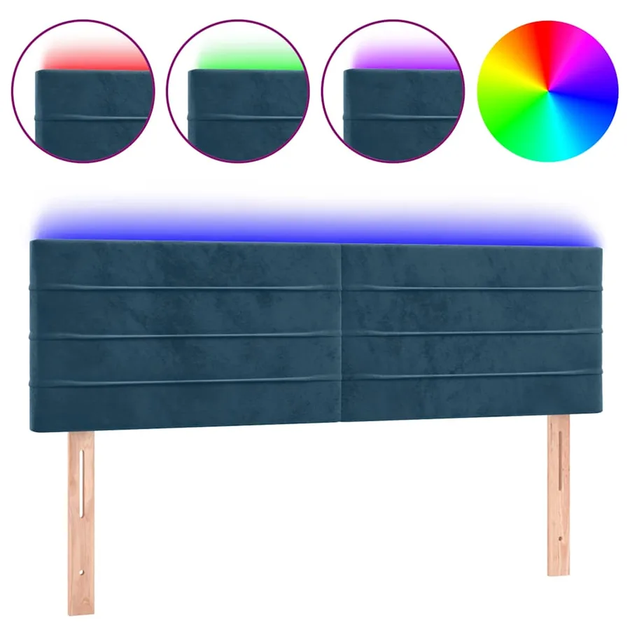 Tête de lit à LED Bleu foncé 144x5x78/88 cm Velours - 2
