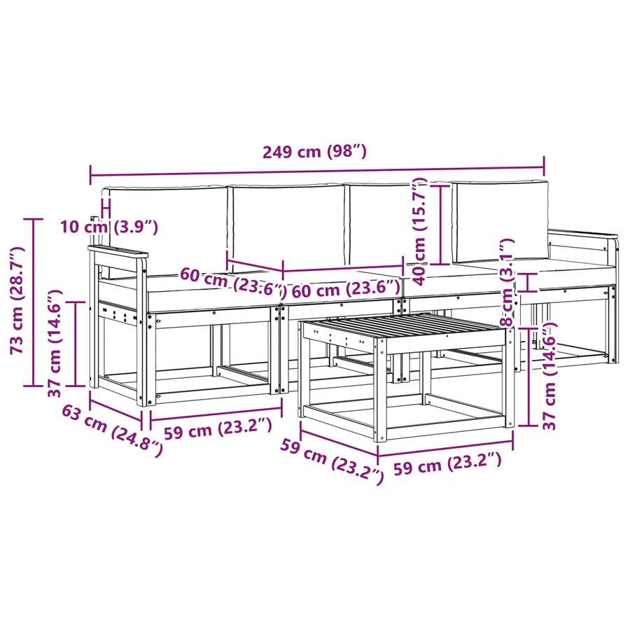 Ensemble de canapés d'extérieur 5 pcs Blanc et gris clair - 6