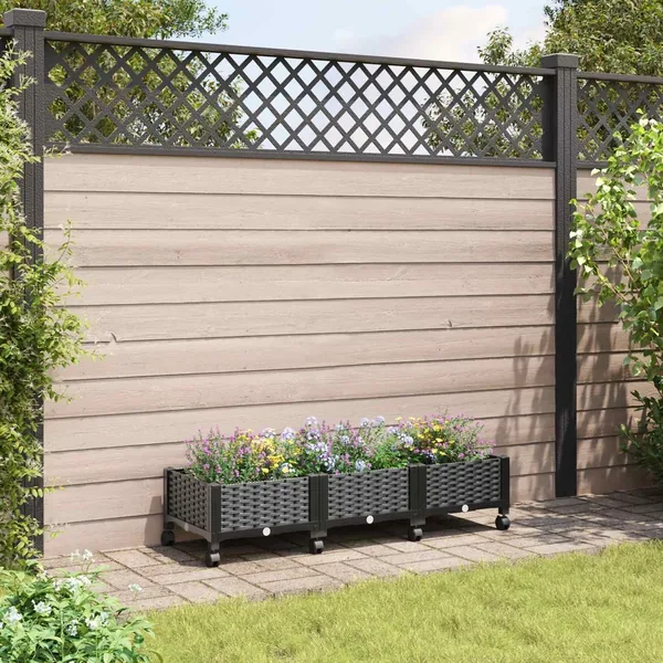 Jardinière avec Roues Noir 120 x 40 x 29 cm PP