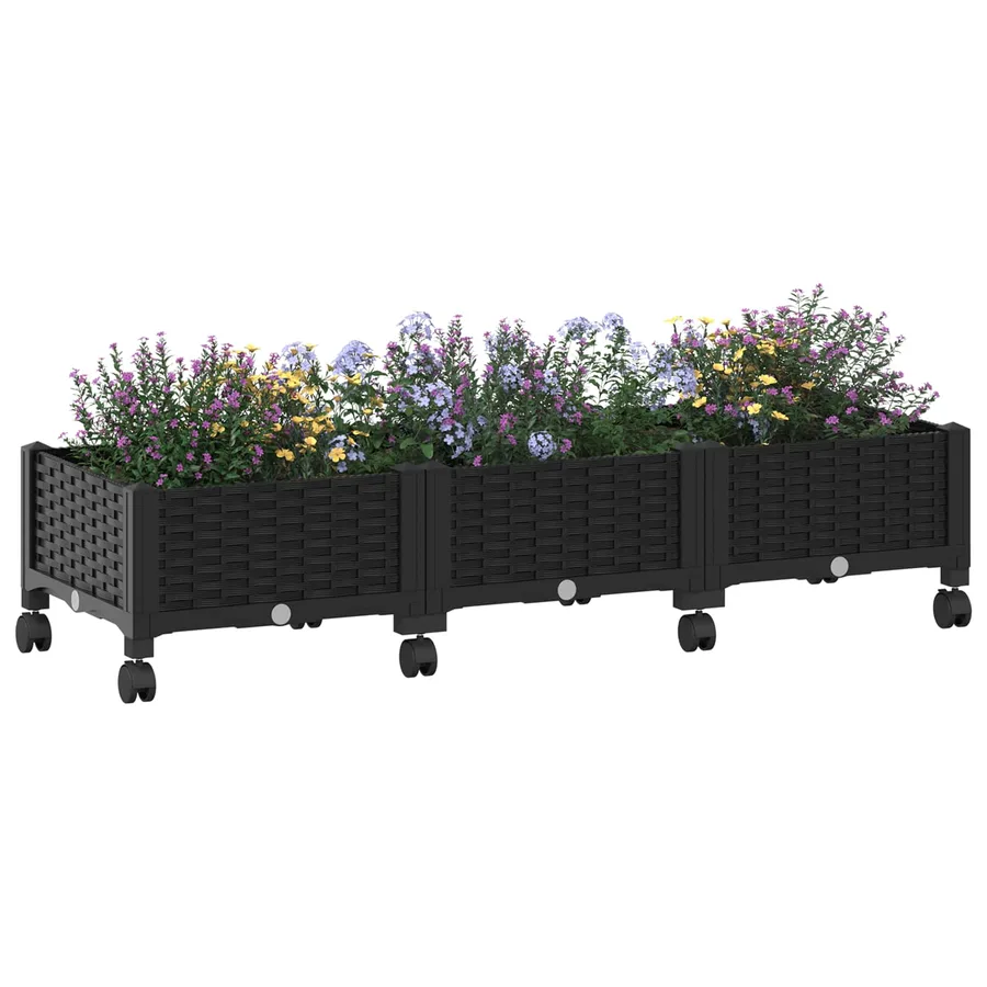 Jardinière avec Roues Noir 120 x 40 x 29 cm PP - 3