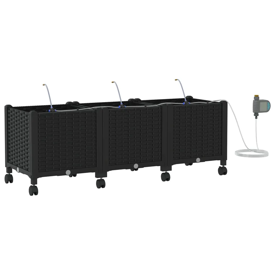 Porte-plante de jardin avec irrigation et roues 3 pc Noir PP - 2