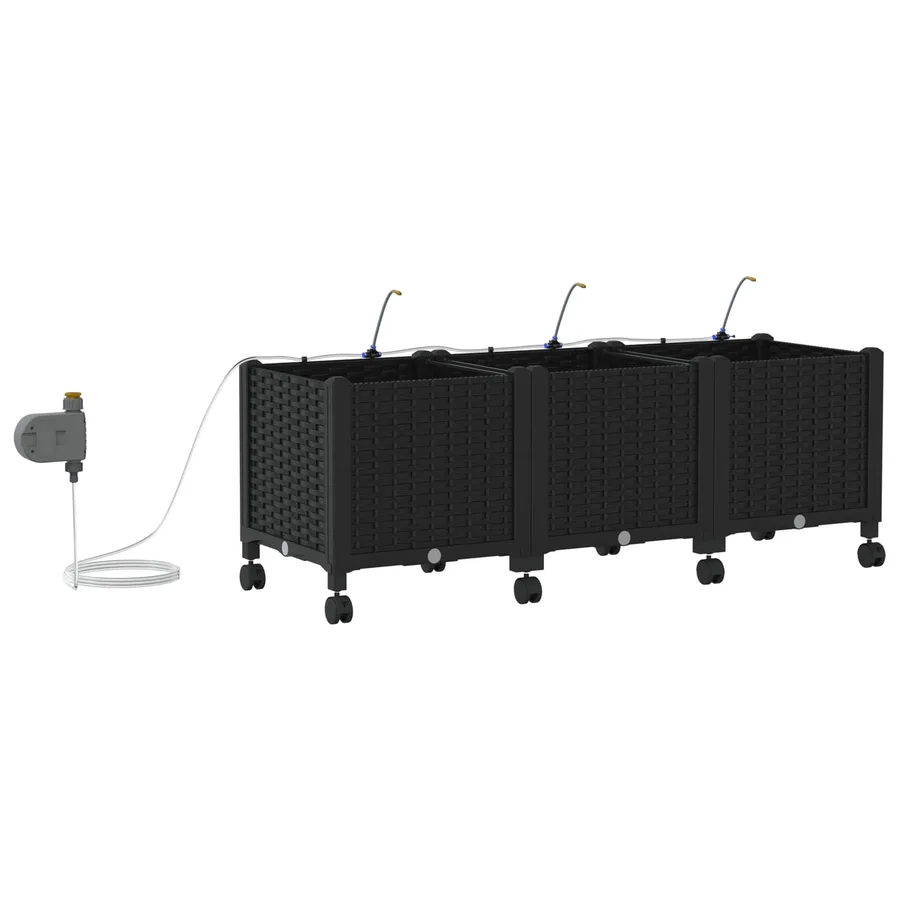 Porte-plante de jardin avec irrigation et roues 3 pc Noir PP - 4