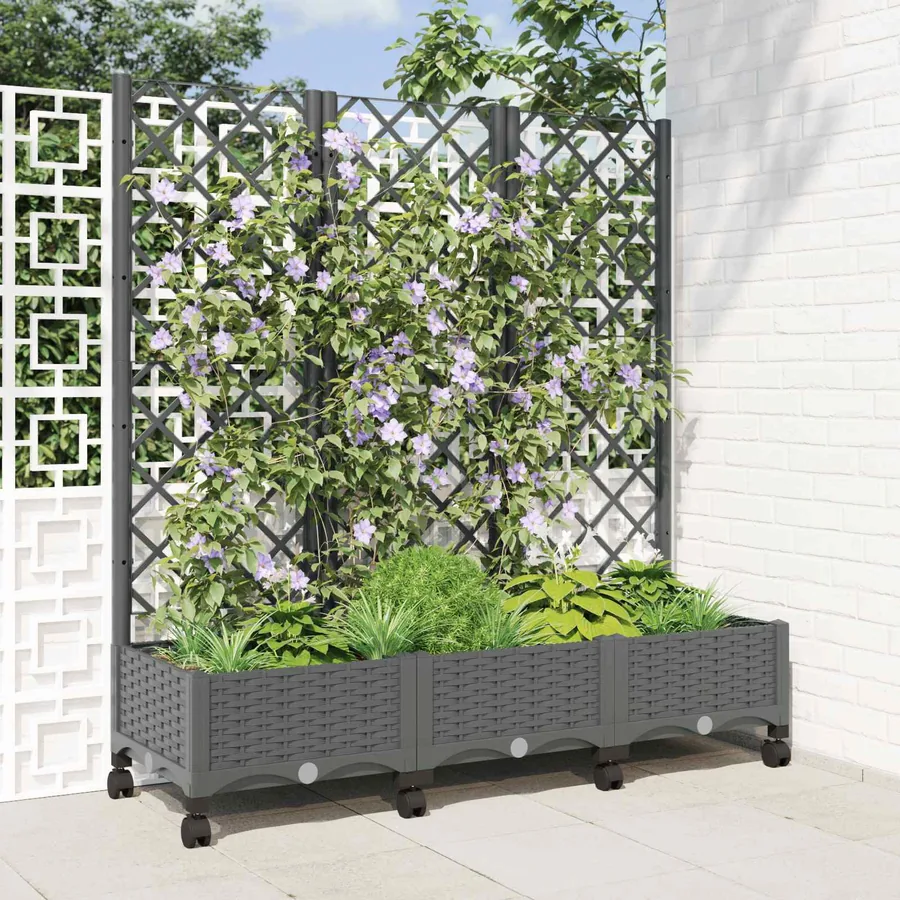 Bac de jardin avec treillis et roues Gris clair PP