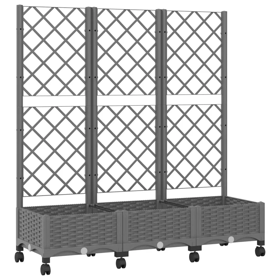 Bac de jardin avec treillis et roues Gris clair PP - 2
