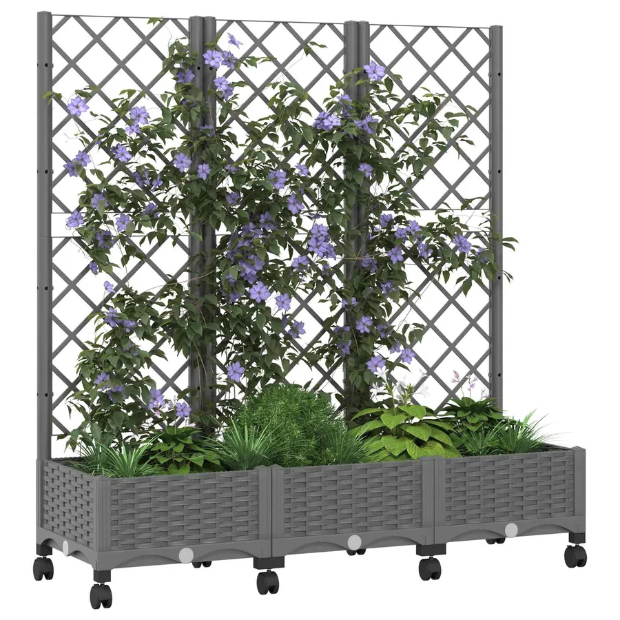 Bac de jardin avec treillis et roues Gris clair PP - 3