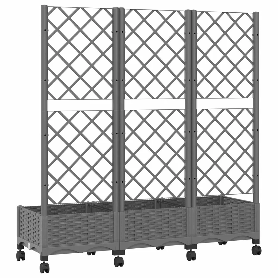 Bac de jardin avec treillis et roues Gris clair PP - 5