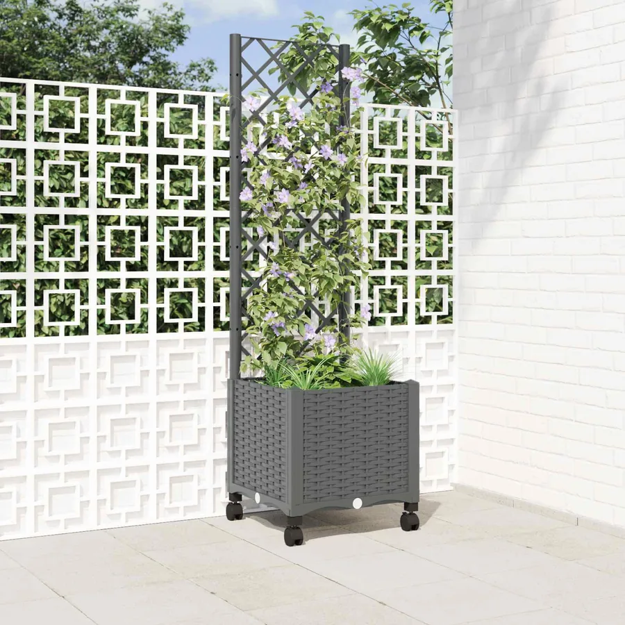 Bac de jardin avec treillis et roues Gris clair PP