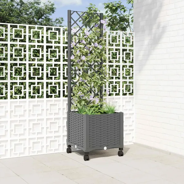 Bac de jardin avec treillis et roues Gris clair PP