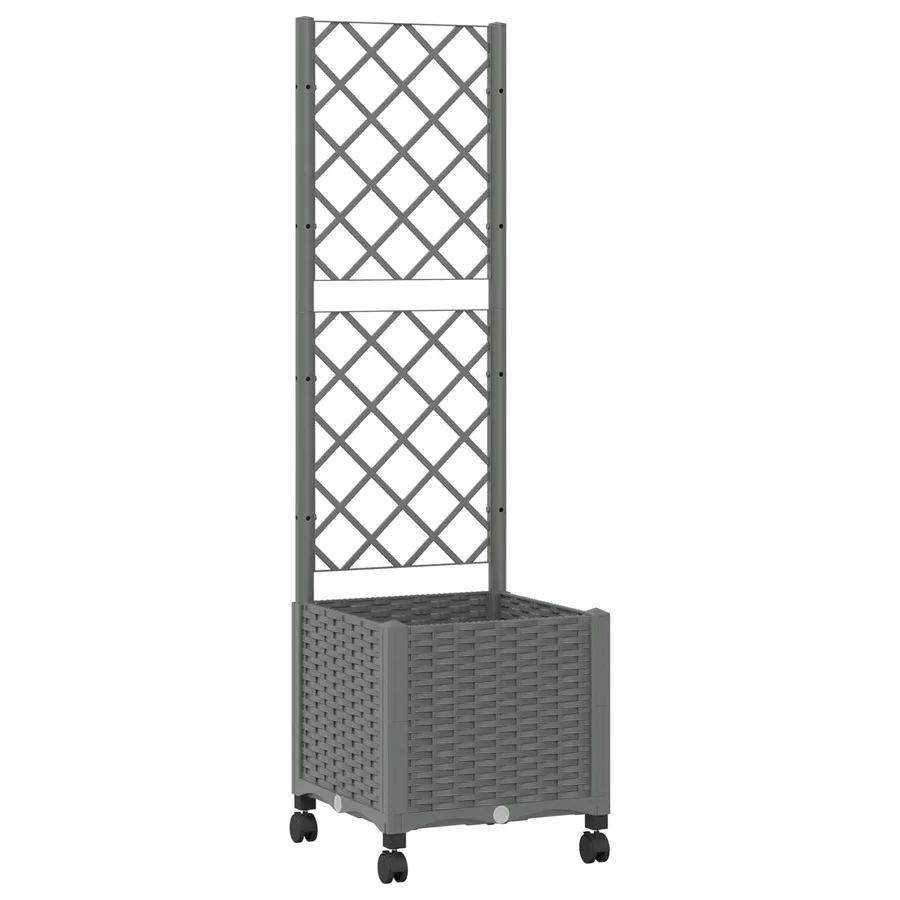 Bac de jardin avec treillis et roues Gris clair PP - 2