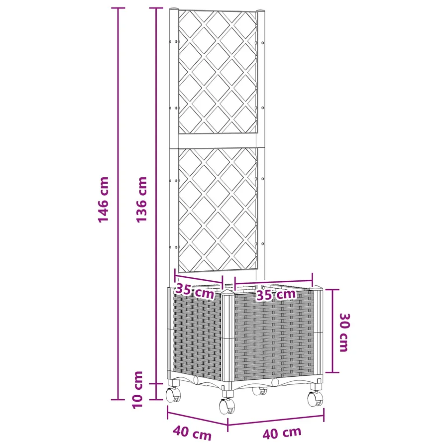 Bac de jardin avec treillis et roues Gris clair PP - 8