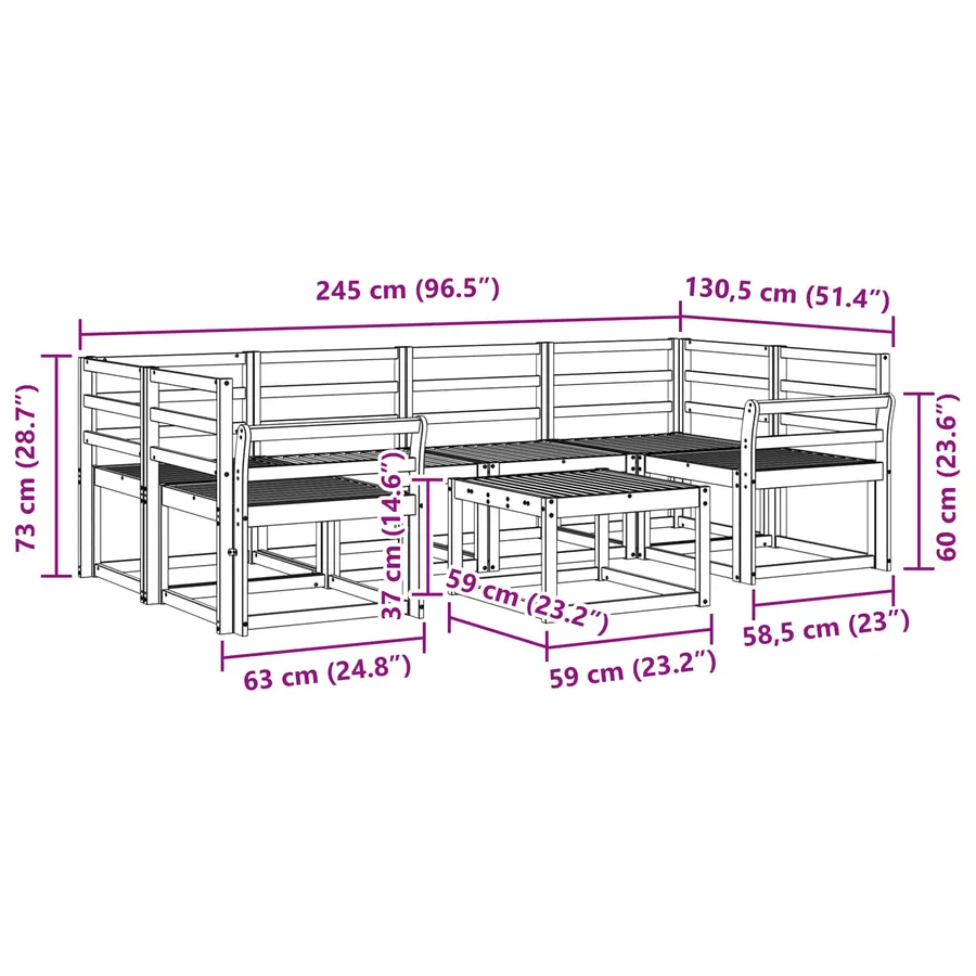 Ensemble de canapés d'extérieur 7 pcs Blanc 59 x 59 x 37 cm - 8