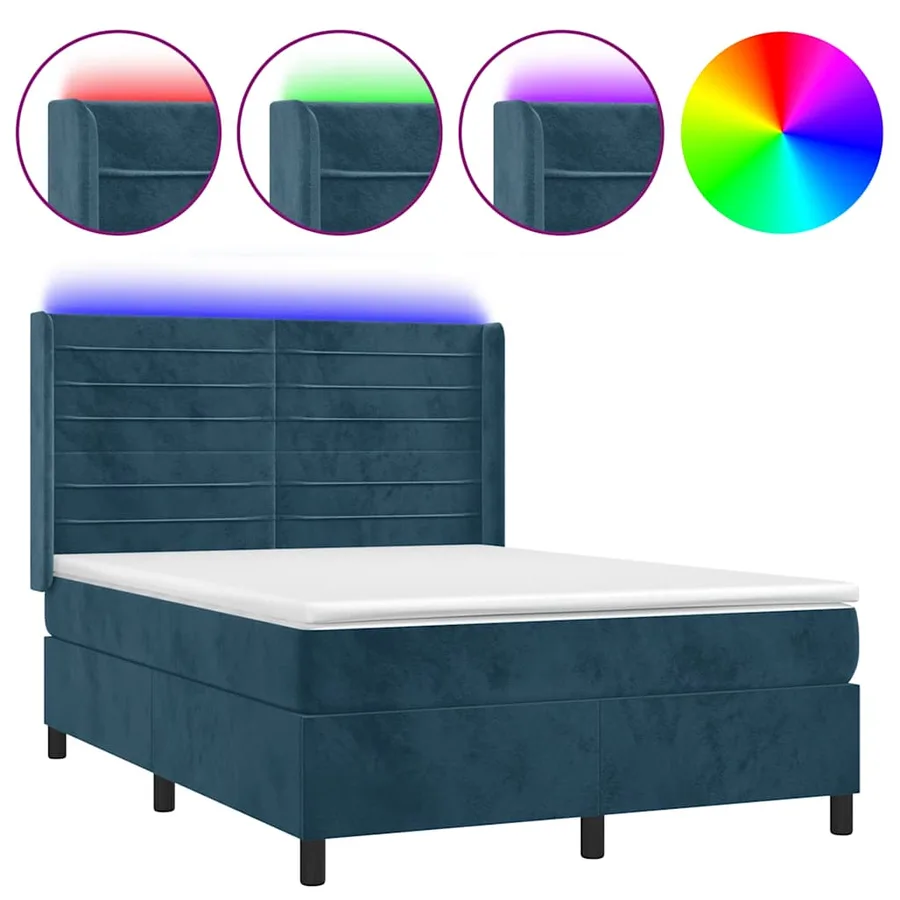 Sommier à lattes de lit matelas et LED Bleu foncé 140x190 cm - 2