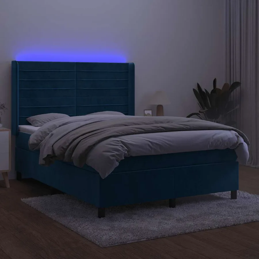 Sommier à lattes de lit matelas et LED Bleu foncé 140x190 cm - 4