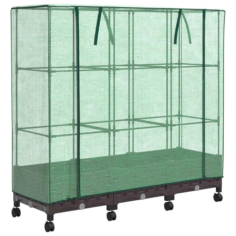 Jardinière de jardin avec couverture de serre et roues 3 pc PP - 2