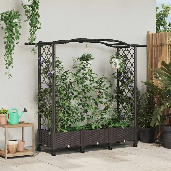 Potager surélevé avec treillis et roues Marron PP