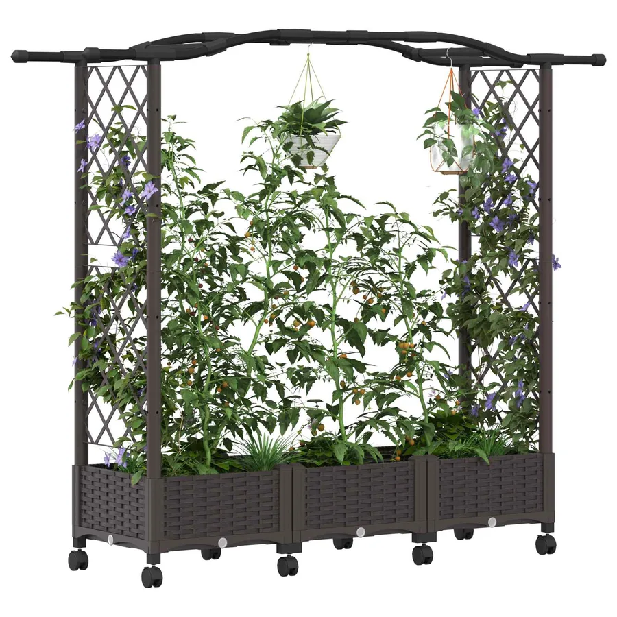 Potager surélevé avec treillis et roues Marron PP - 3