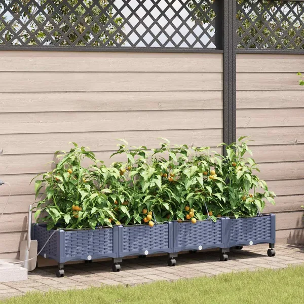 Porte-plante de jardin avec irrigation et roues 4 pc Gris PP
