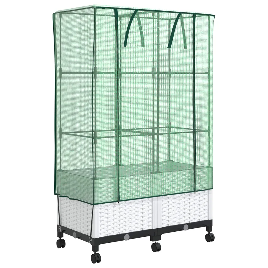 Jardinière de jardin avec couverture de serre et roues 2 pc PP - 2