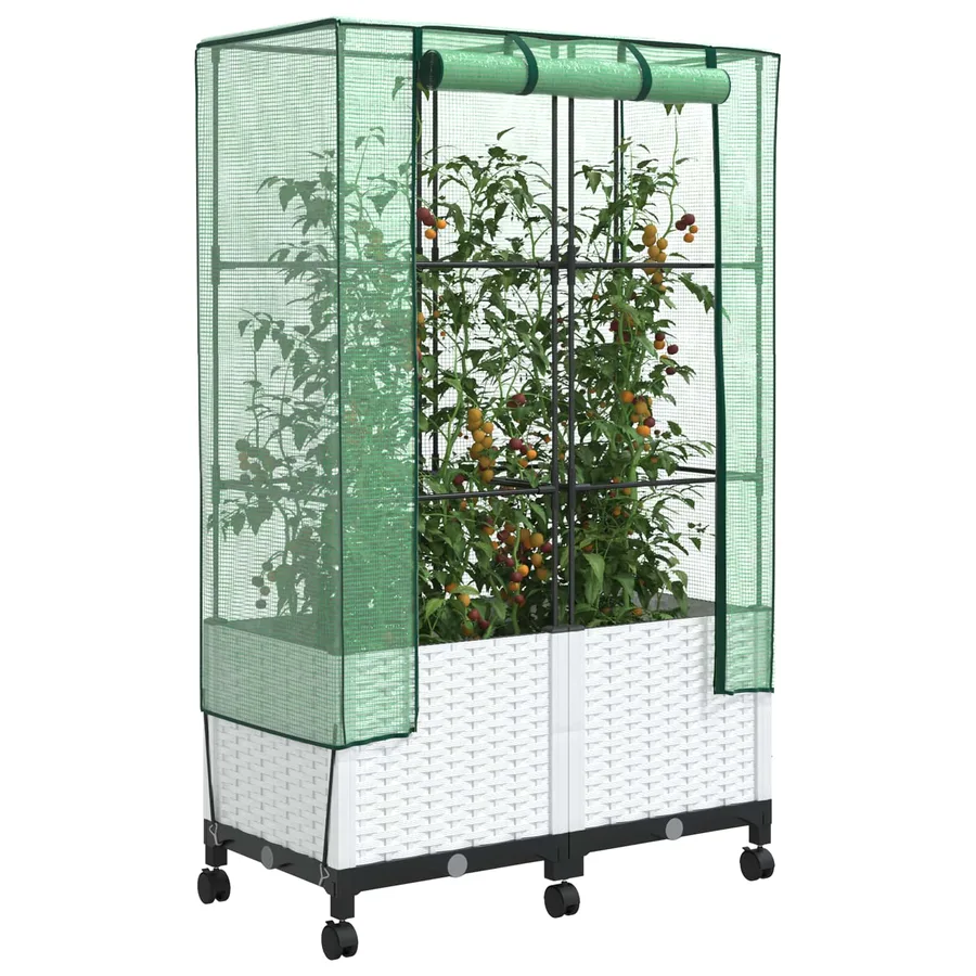 Jardinière de jardin avec couverture de serre et roues 2 pc PP - 3