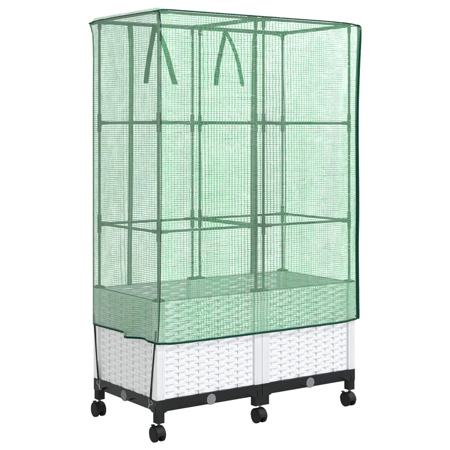 Jardinière de jardin avec couverture de serre et roues 2 pc PP - 4