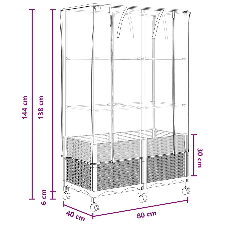 Jardinière de jardin avec couverture de serre et roues 2 pc PP - 8