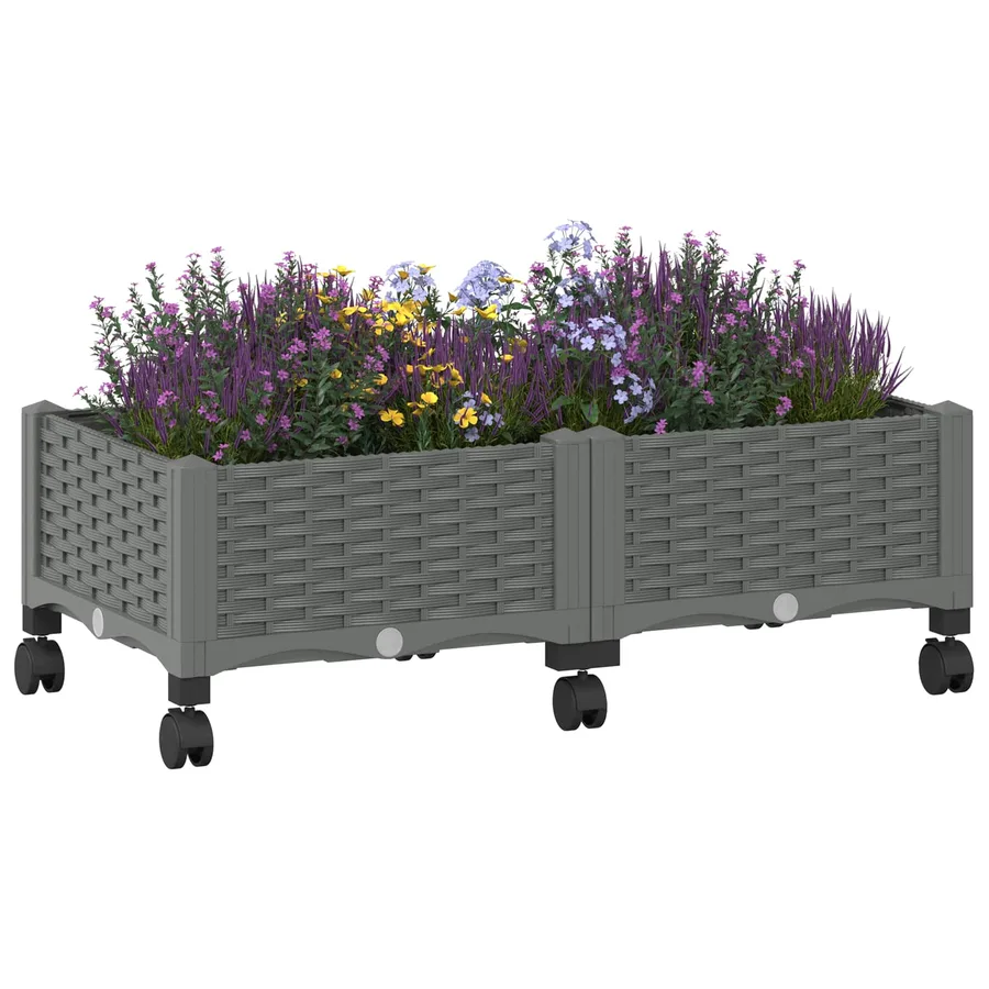 Jardinière avec Roues Gris clair 80 x 40 x 33 cm PP - 3