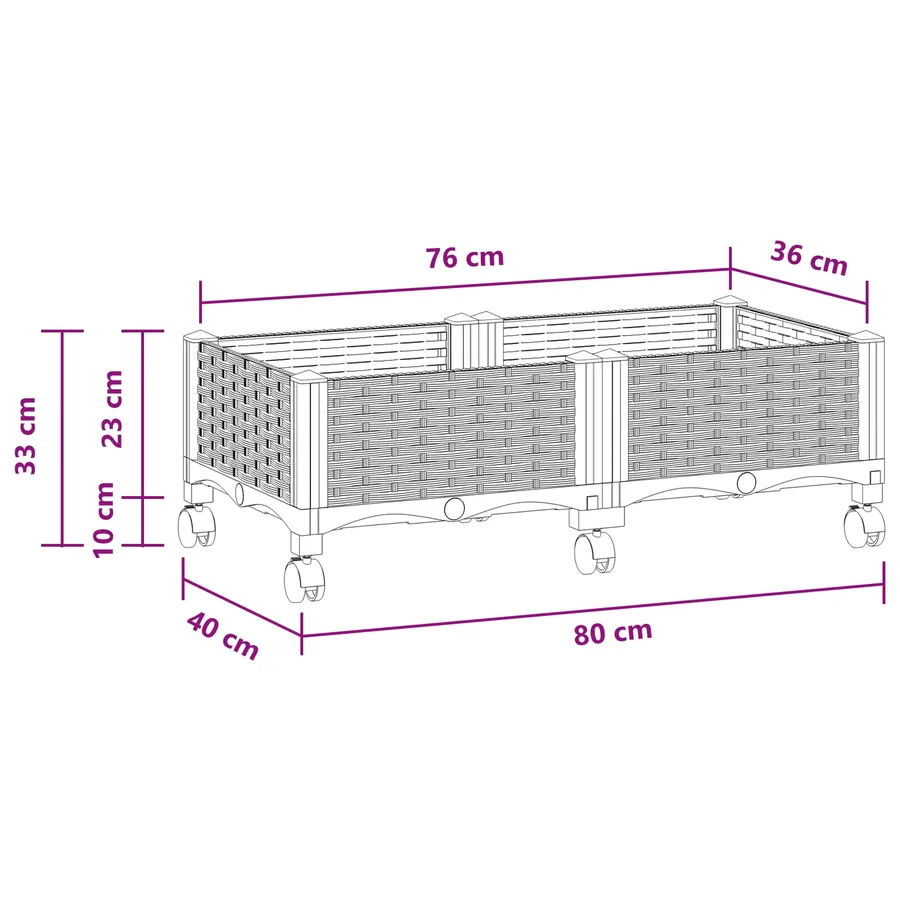 Jardinière avec Roues Gris clair 80 x 40 x 33 cm PP - 8