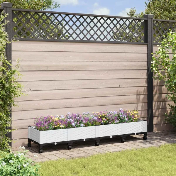 Jardinière avec Roues Blanc 160 x 40 x 33 cm PP