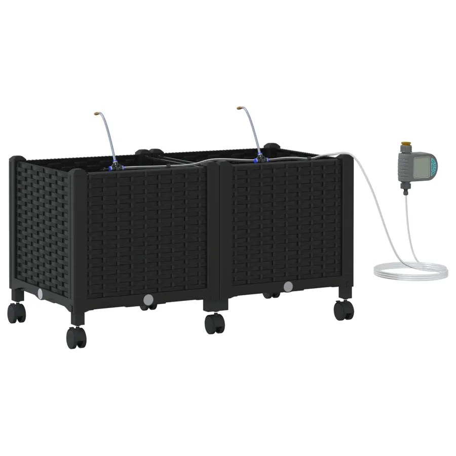 Porte-plante de jardin avec irrigation et roues 2 pc Noir PP - 2