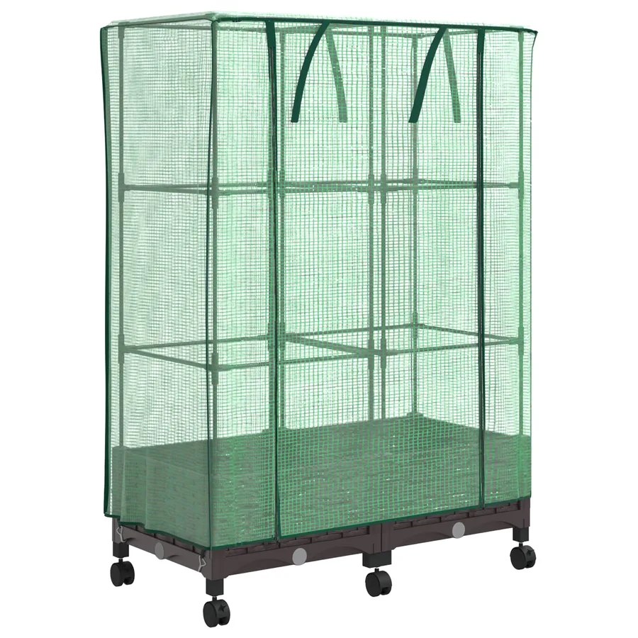 Jardinière de jardin avec couverture de serre et roues 2 pc PP - 2