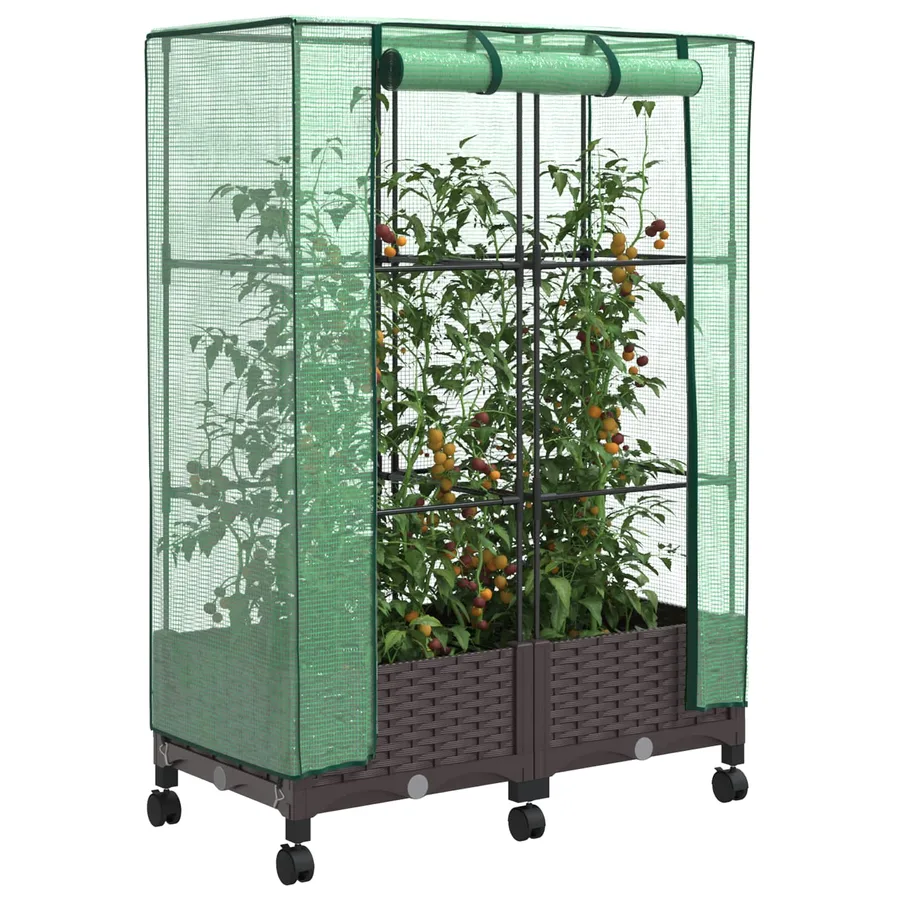 Jardinière de jardin avec couverture de serre et roues 2 pc PP - 3