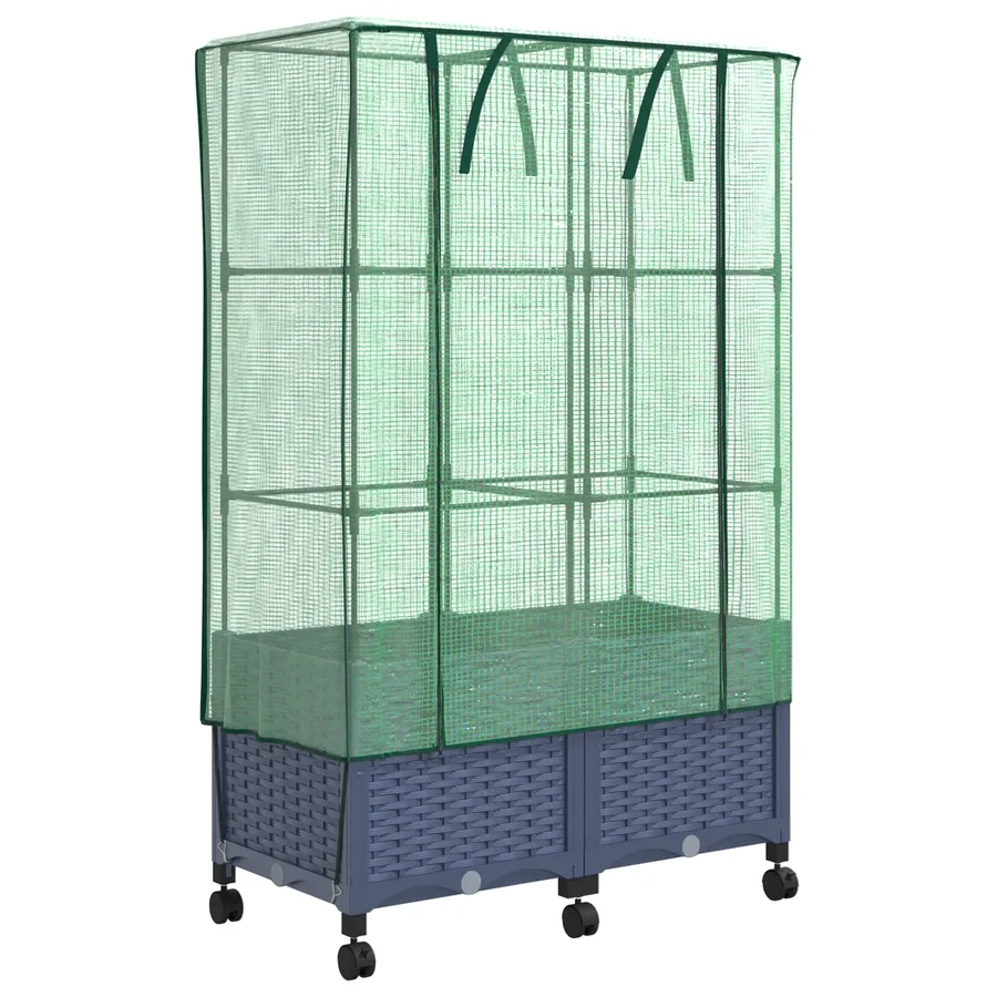 Jardinière de jardin avec couverture de serre et roues 2 pc PP - 2