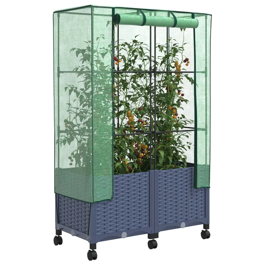 Jardinière de jardin avec couverture de serre et roues 2 pc PP - 3