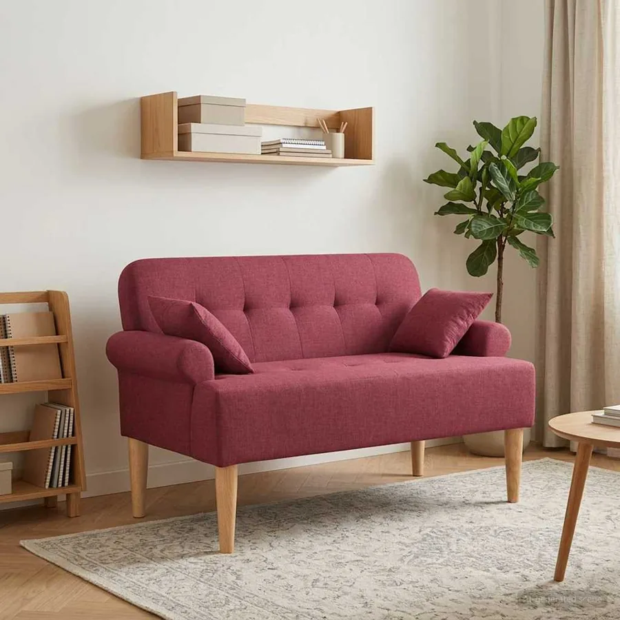 Canapé love seat avec capitonnage en boutons Bordeaux Tissu