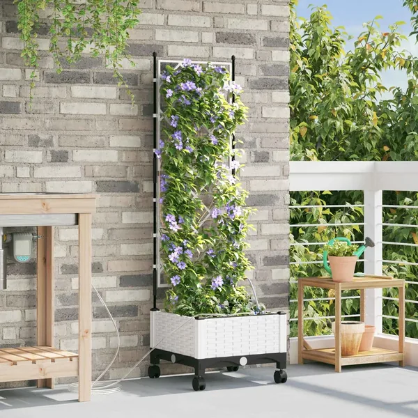 Porte-plante de jardin avec irrigation et roues Blanc PP