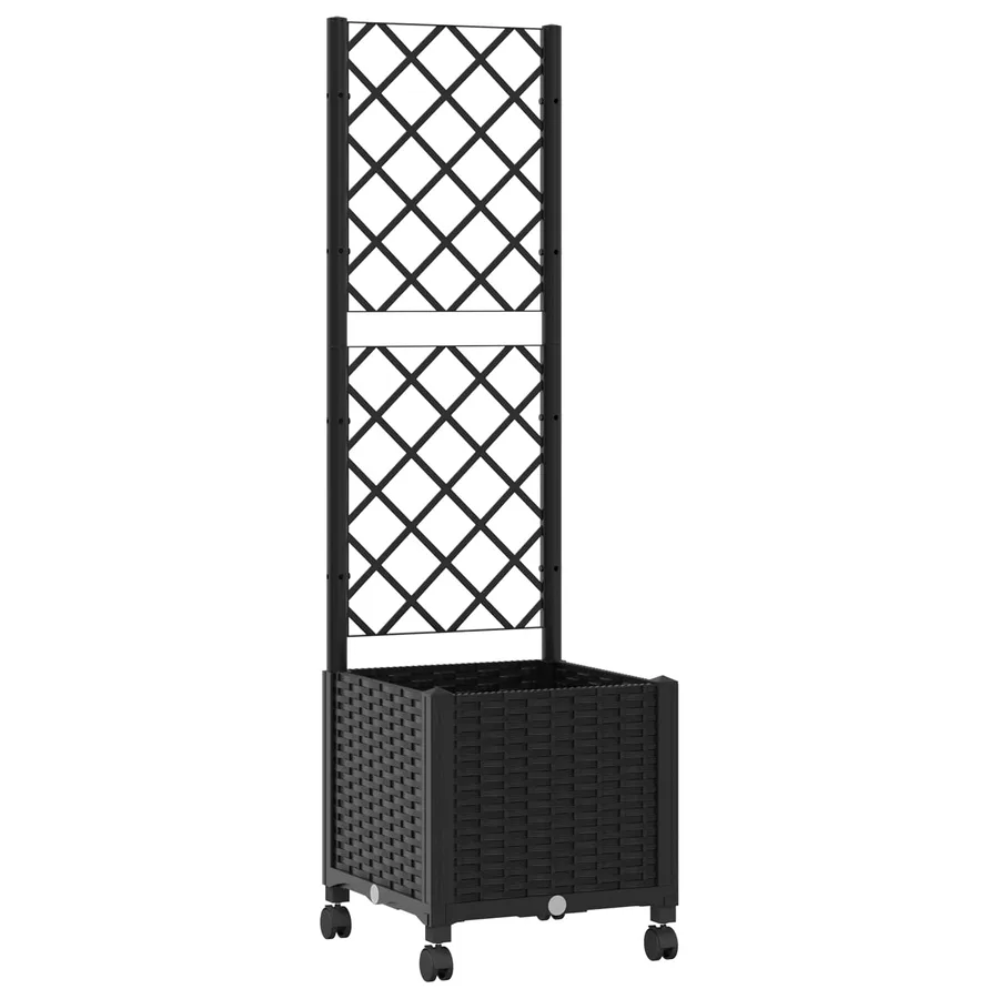 Bac de jardin avec treillis et roues Noir 40 x 40 x 146 cm PP - 2