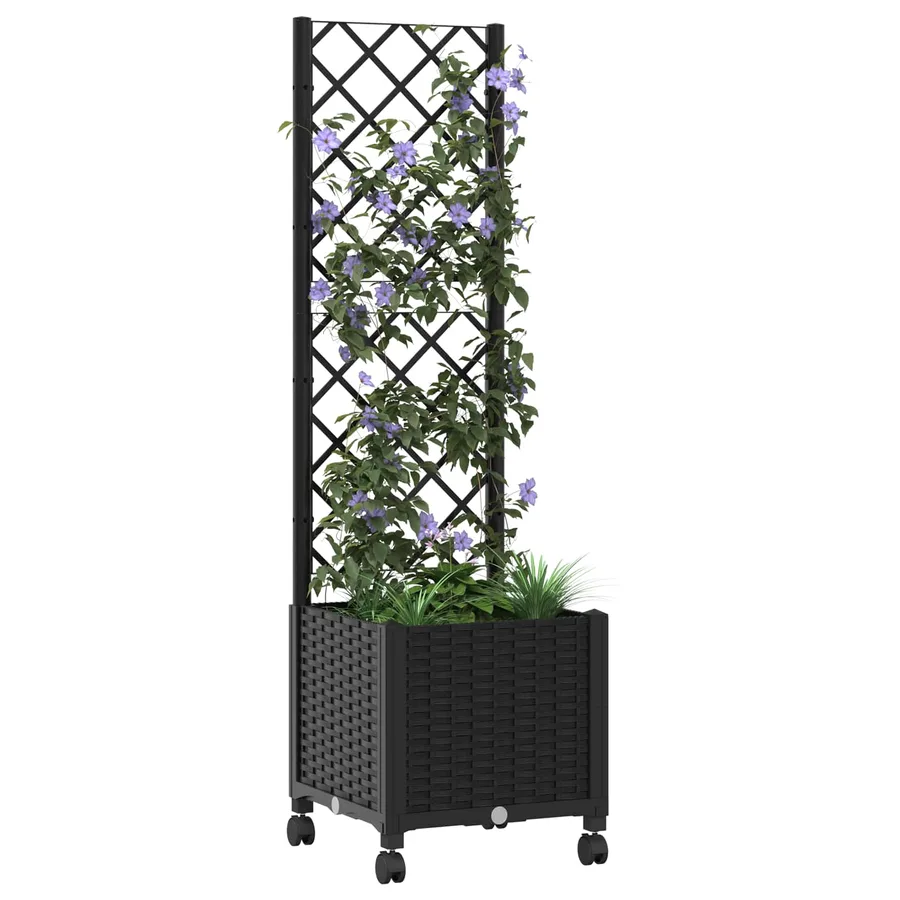 Bac de jardin avec treillis et roues Noir 40 x 40 x 146 cm PP - 3