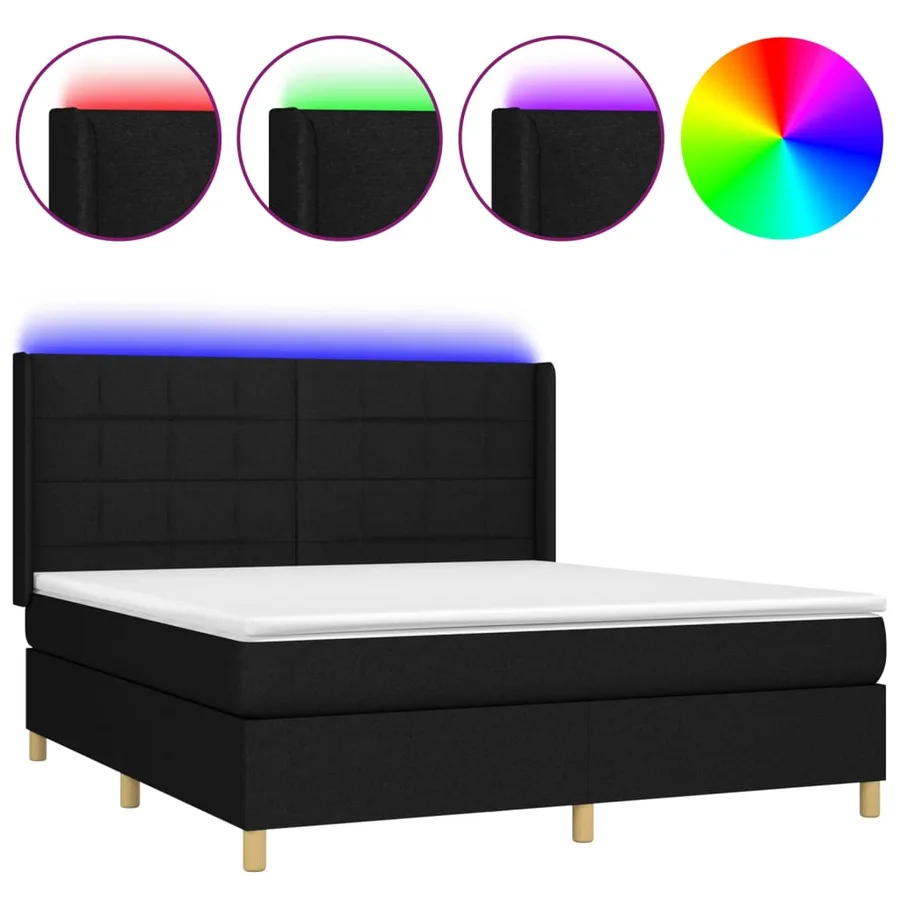 Sommier à lattes de lit matelas et LED Noir 160x200 cm Tissu - 2