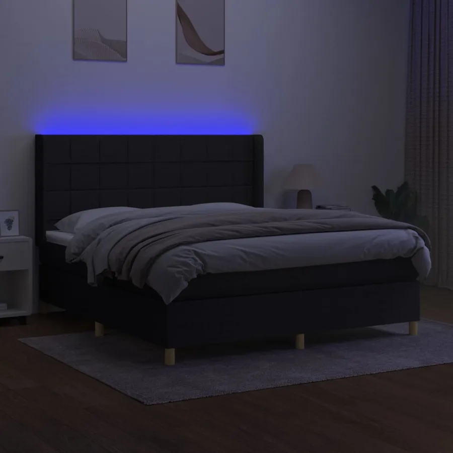 Sommier à lattes de lit matelas et LED Noir 160x200 cm Tissu - 3
