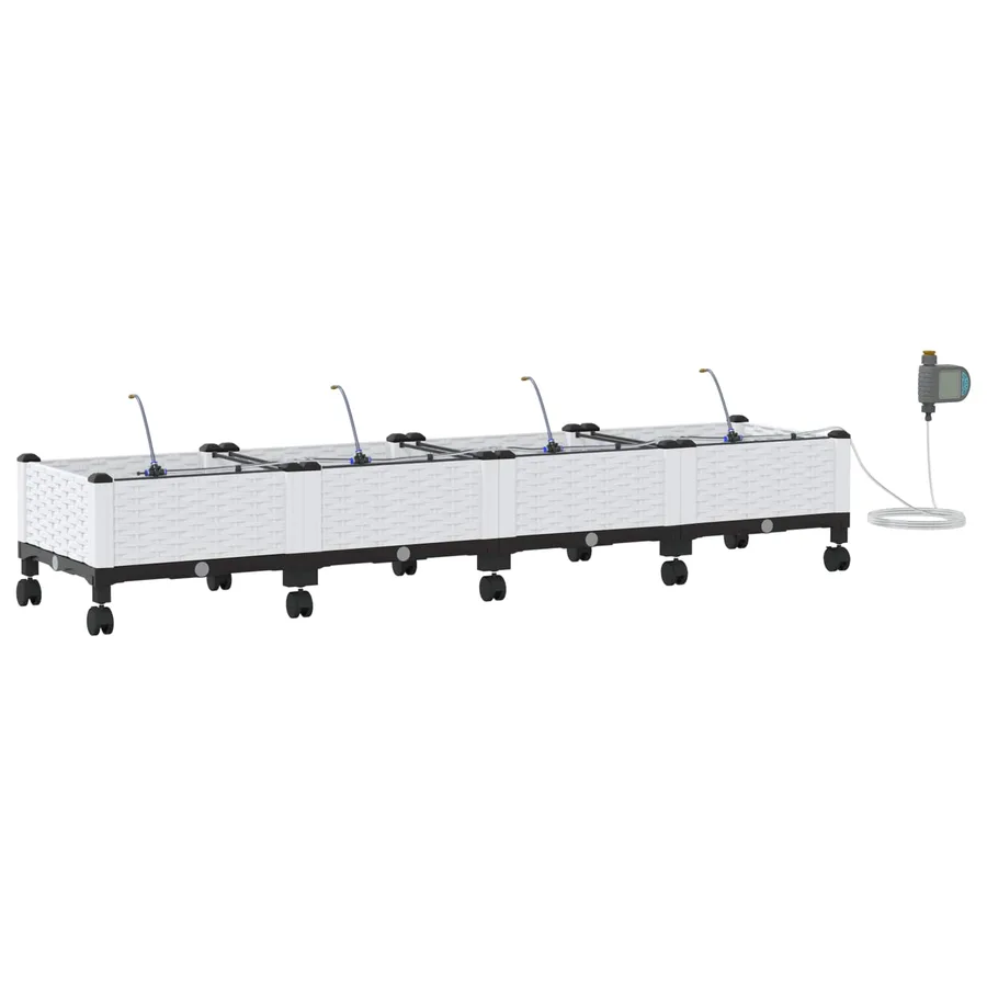 Porte-plante de jardin avec irrigation et roues 4 pc Blanc PP - 2