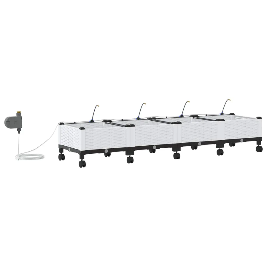 Porte-plante de jardin avec irrigation et roues 4 pc Blanc PP - 4